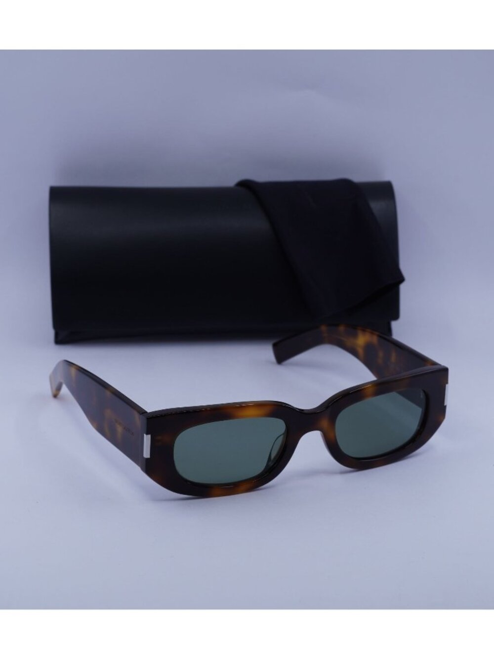 Saint Laurent SL697 002 Rectangle Sunglasses - Havana / Green